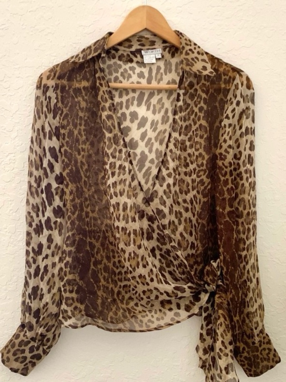 WORTH Leopard Print Silk Wrap Blouse